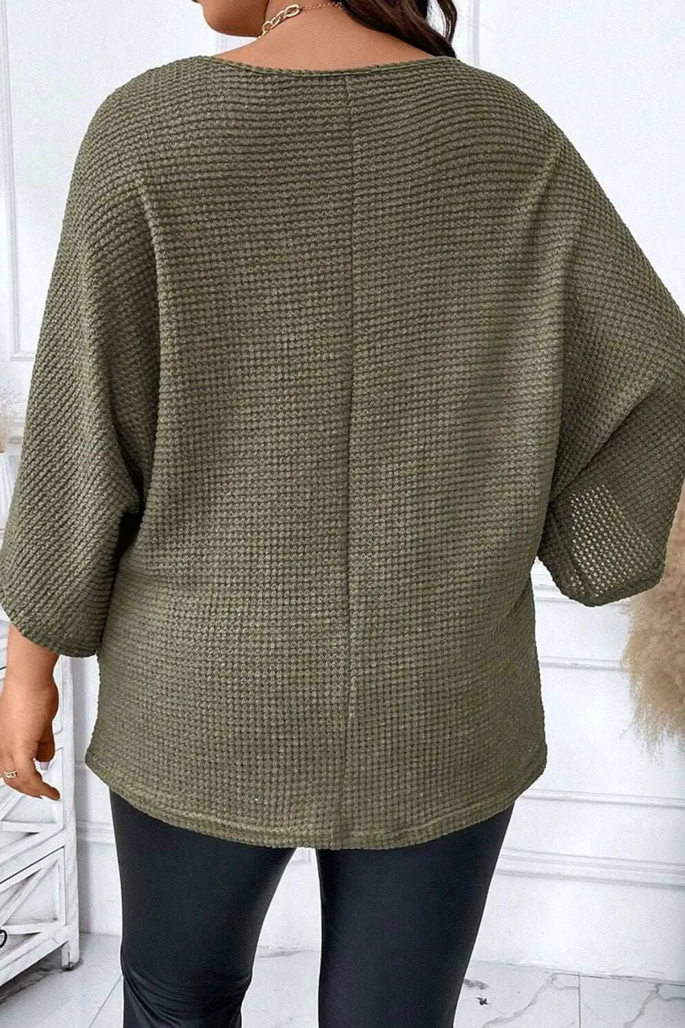 Plus Size Waffle-Knit V-Neck Blouse - Stylish & Comfortable