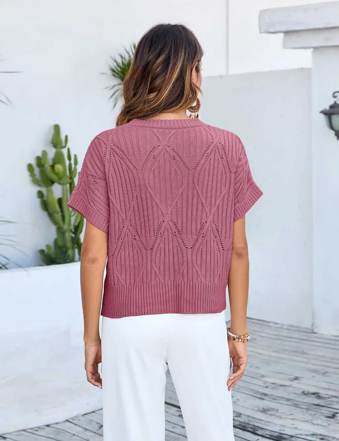 Qiaomai Womens Casual Sweater Vest Round Neck Cap Sleeve Knit Pullover Tank Tops