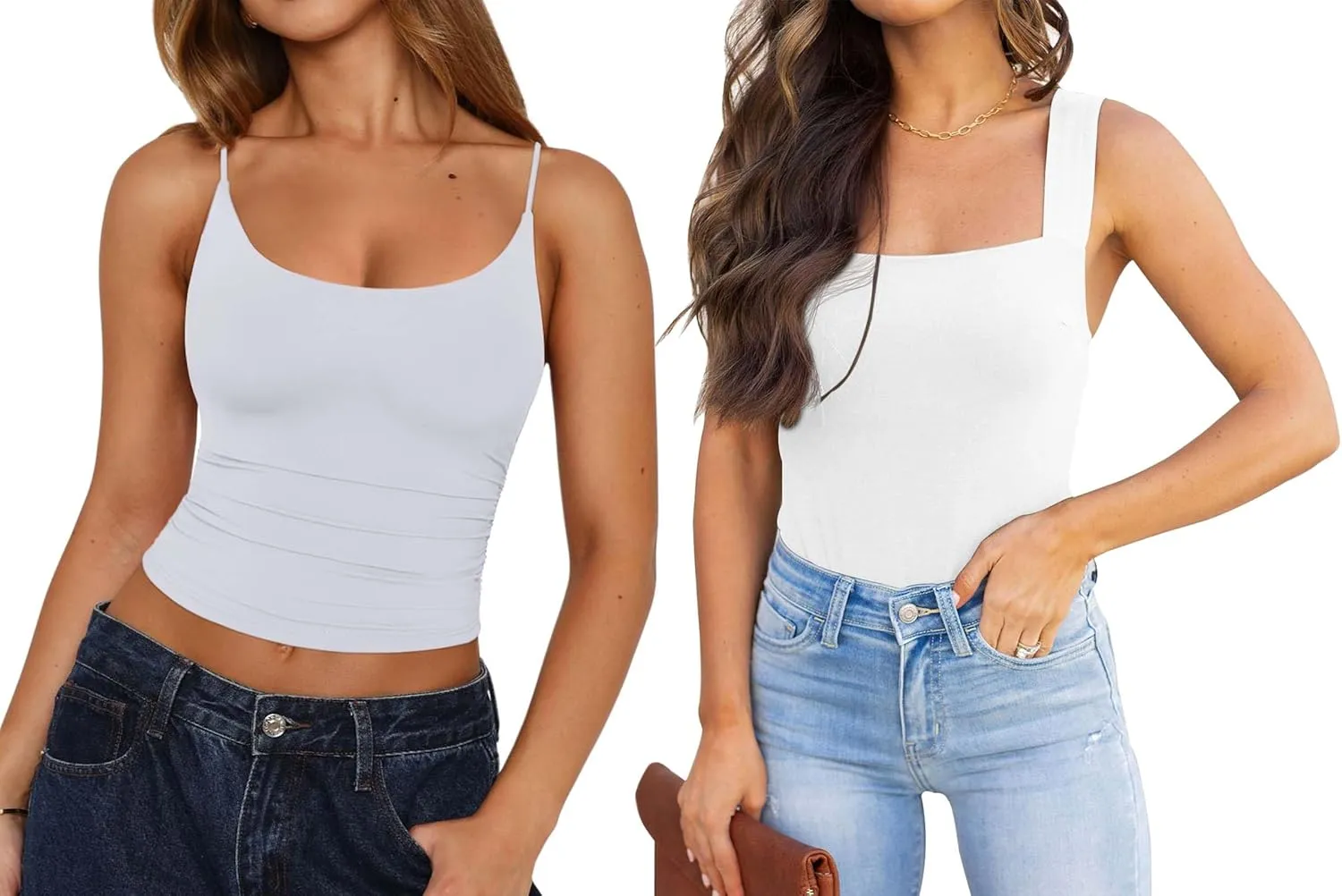 REORIA Womens Sexy Club Square Neck Sleeveless Bodysuits and Scoop Neck Adjustable Ruched Cami Crop Tops Going Out 2 Pieces Medium