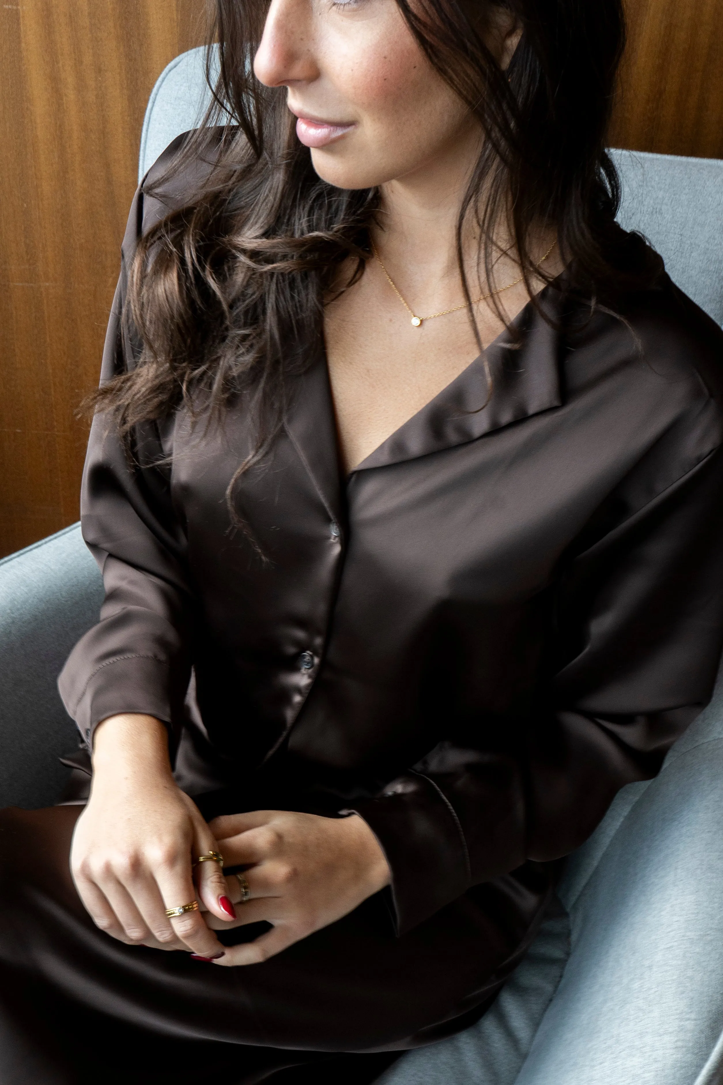Satin blouse - Chocolate brown