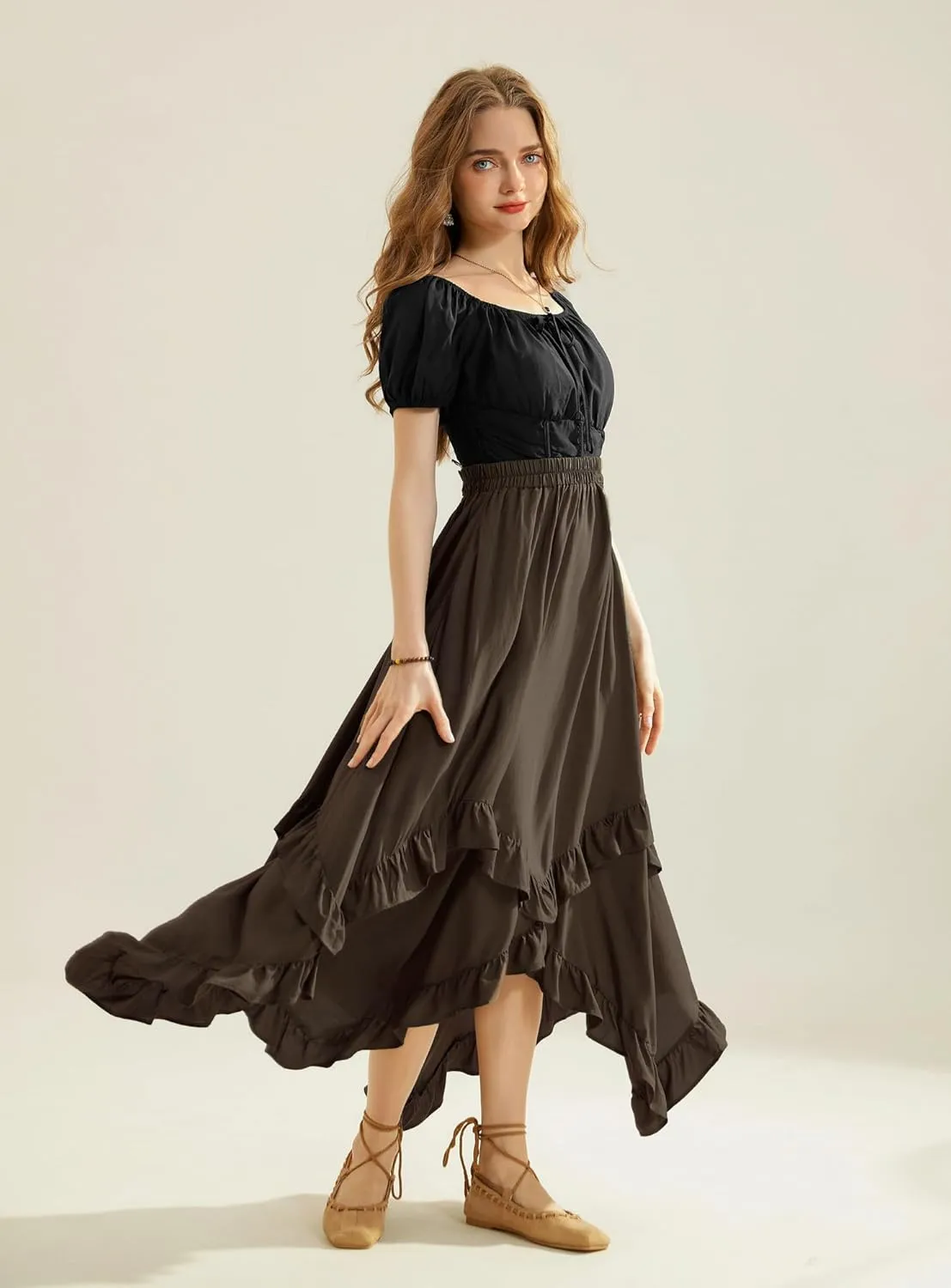 Scarlet Darkness Long Skirts for Women High Waist Renaissance Skirt Maxi Skirt with Pockets