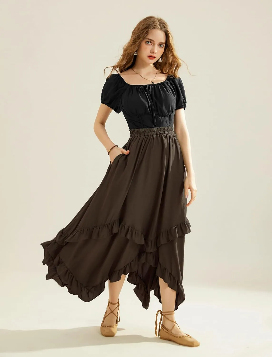 Scarlet Darkness Long Skirts for Women High Waist Renaissance Skirt Maxi Skirt with Pockets