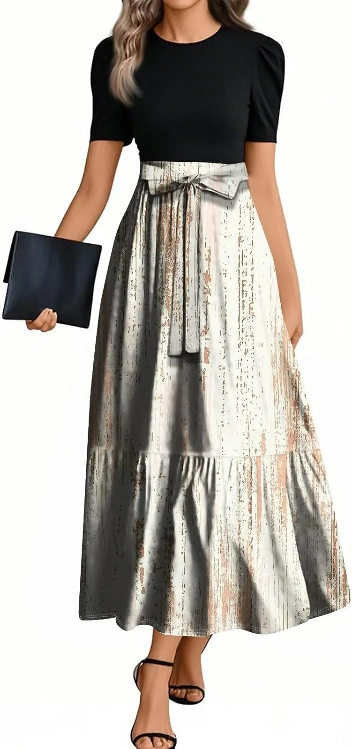 Spring Long Dresses for Women 2025 Wedding Guest Dress Plus Size Short Sleeve Crewneck Aline Dresses Elegant Dress