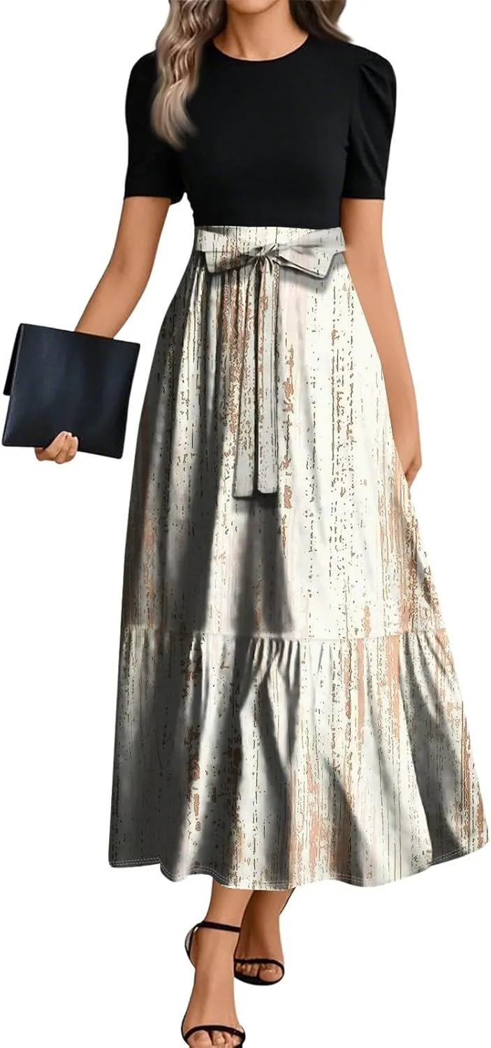 Spring Long Dresses for Women 2025 Wedding Guest Dress Plus Size Short Sleeve Crewneck Aline Dresses Elegant Dress