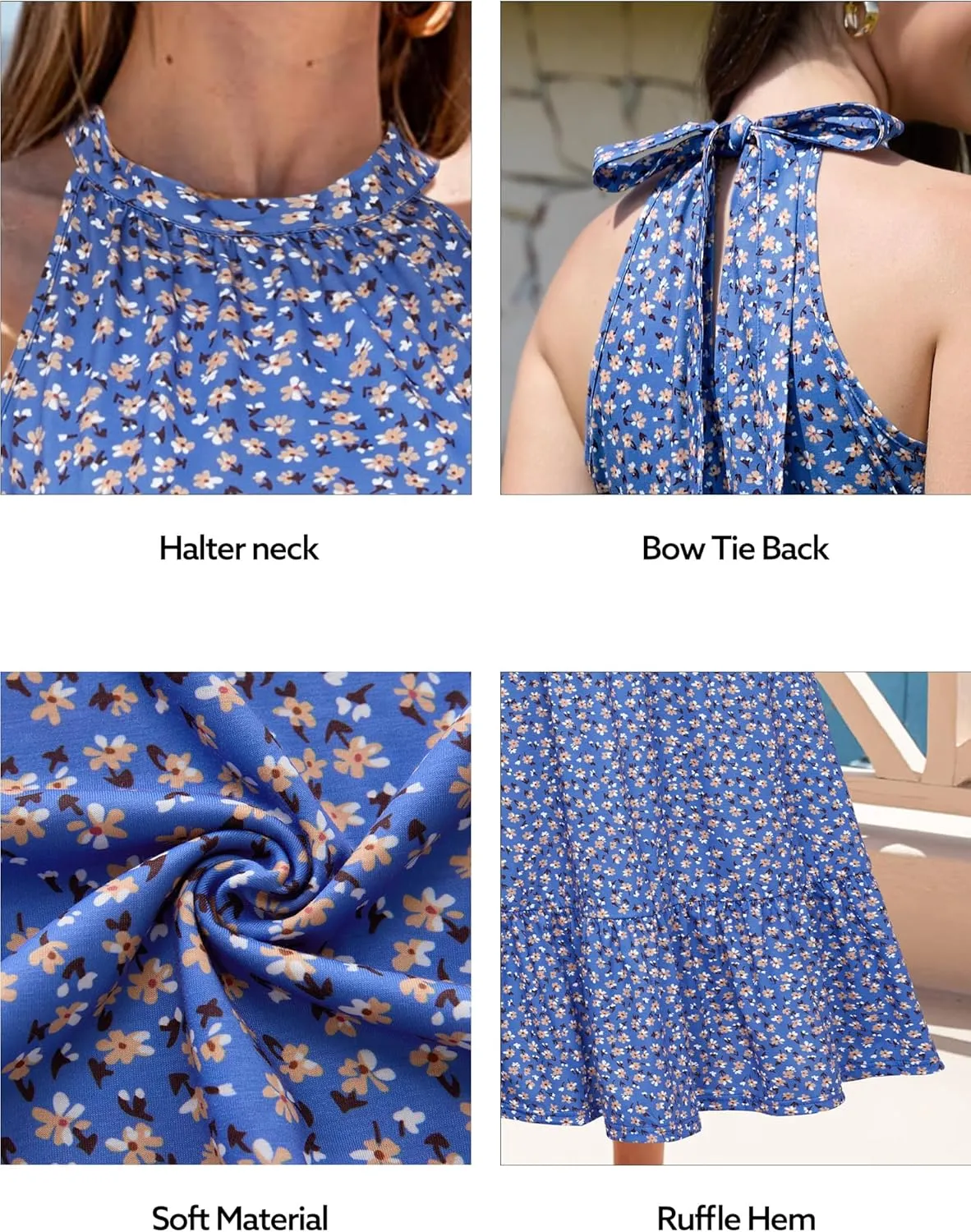 STYLEWORD Womens 2025 Summer Dress Maxi Vacation Floral Halter Neck Sleeveless Flowy Sundress with Pockets