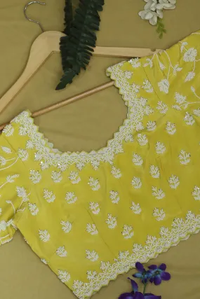 Stylish Yellow Crepe Blouse with Hand Embroidered Beads Work