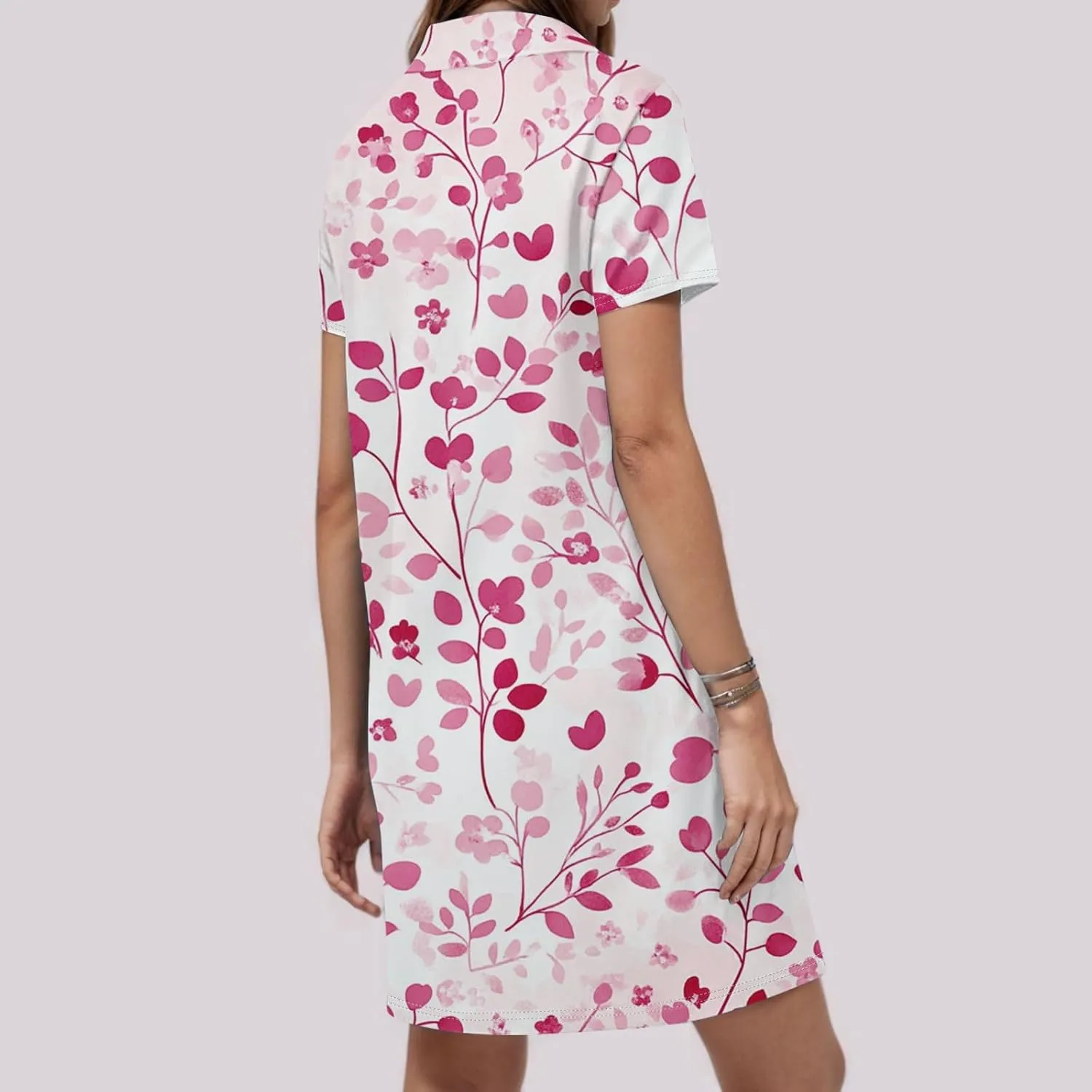 Summer Dresses for Women Casual Short Sleeve Lapel V-Neck Tshirt Dress Chic Collared Boho Floral Beach Sundress