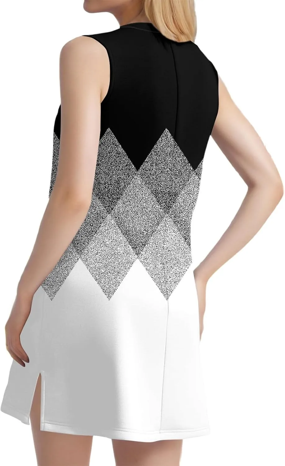 Summer Dresses for Women Casual V Neck Sleeveless Geometric Print Chic Loose Beach Short Shift Dress with Split