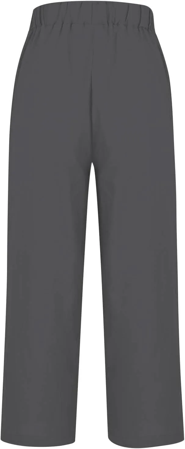 Summer Linen Capri Pants High Waisted Wide Leg Lounge Trousers Comfy Soft Trousers Trendy Casual Resort Wear