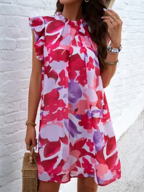 Summer Print Sleeveless Tunic Sundress with Frill Accents