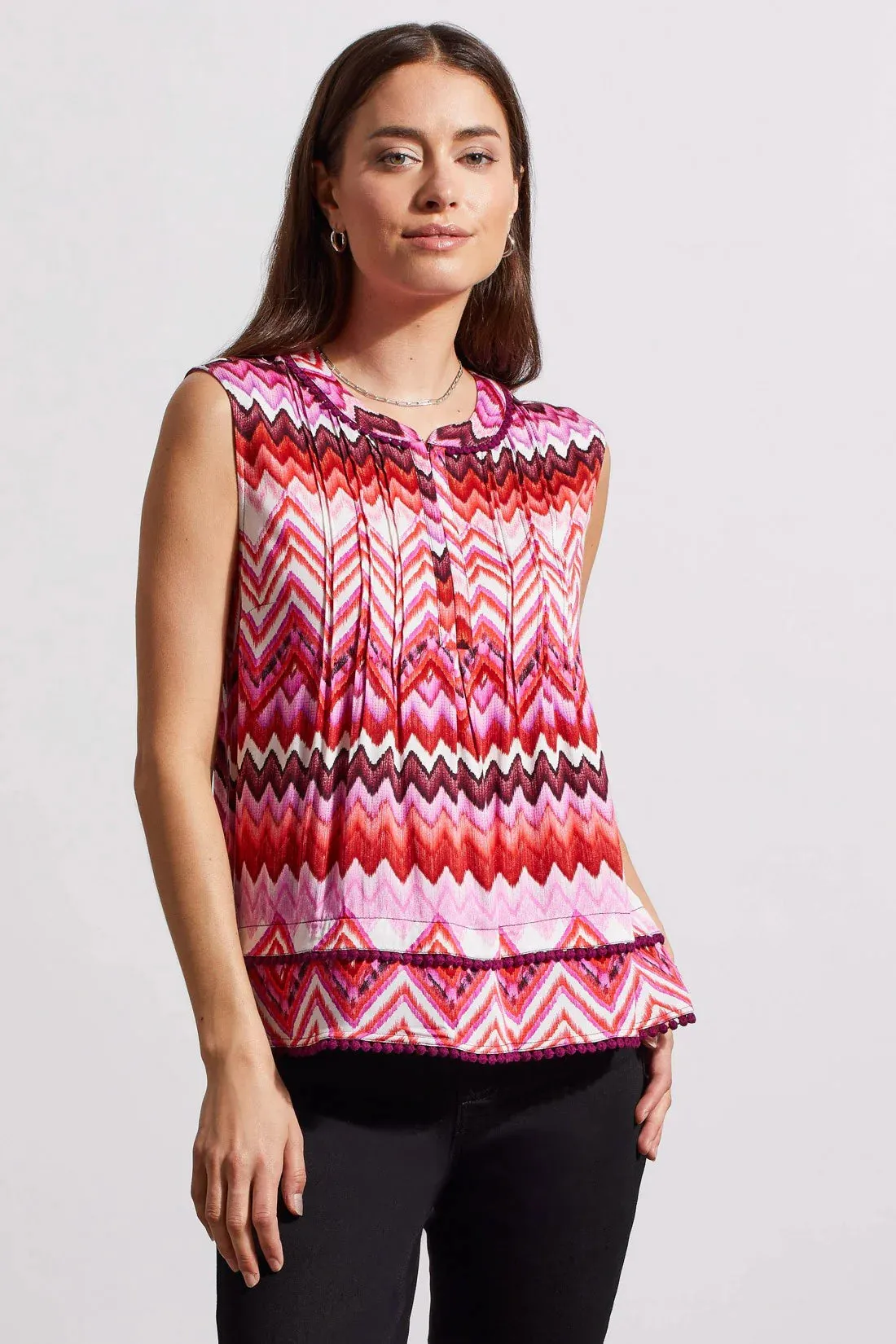 Tribal Sleeveless Blouse with Tuck Pleats