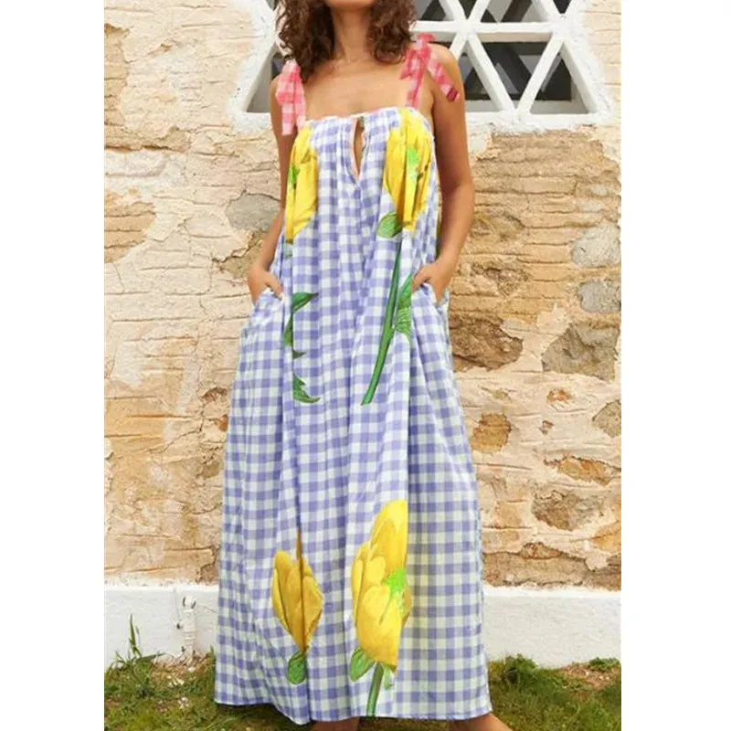 Tulip Print Vacation Off-Shoulder Loose Maxi Dress