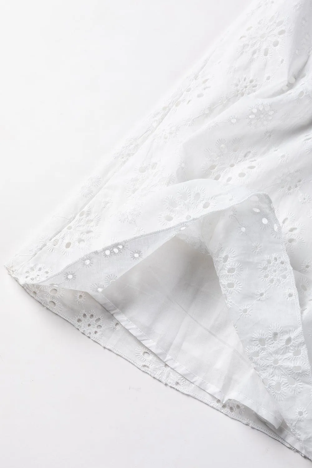 White Lace Eyelet Sleeveless O-Neck Keyhole Back Mini Dress