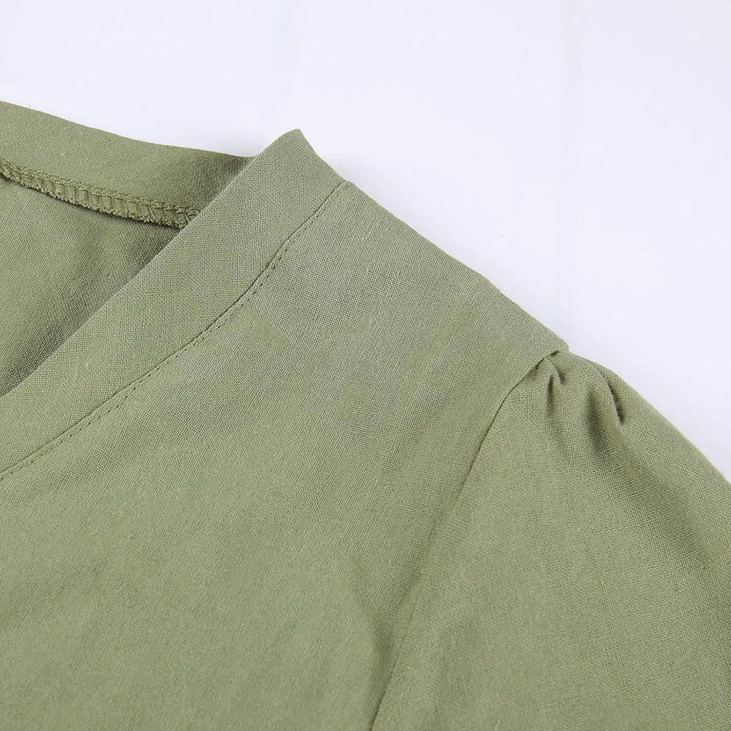 Women Cotton Linen Short Dress Plain V Neck Casual Dresses Short Sleeve Shift Dress Cute Travel Clothes Summer Outfits