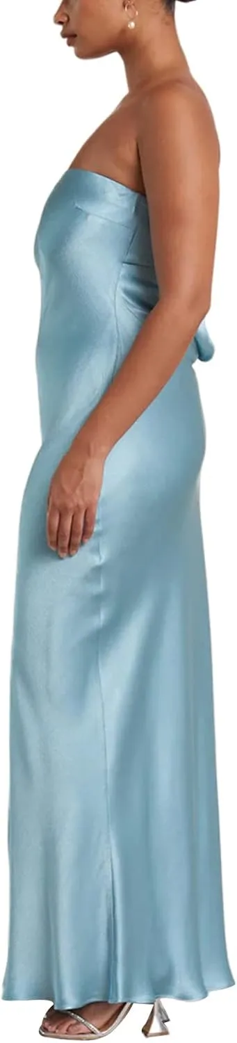 Women Elegant Tube Top Strapless Long Dress Open Back Satin Party Cocktail Bodycon Dress