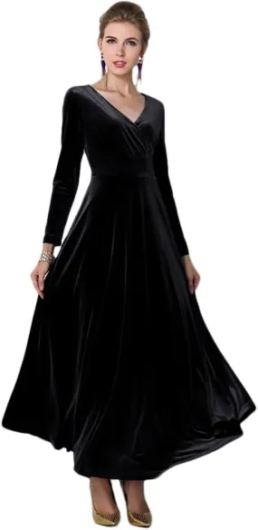 Women Elegant Velvet Long Dress Evening Party Dancing Dress Christmas Maxi Dress