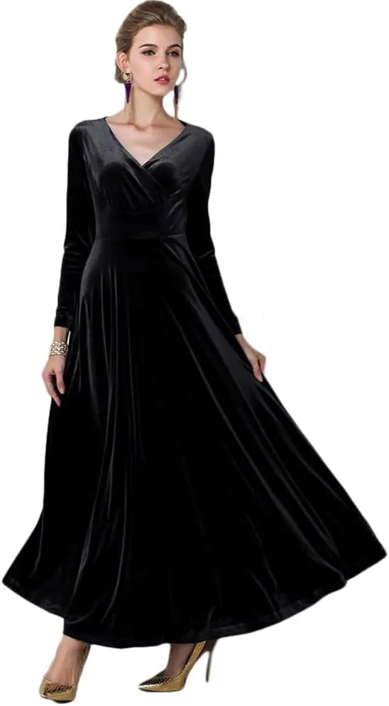 Women Elegant Velvet Long Dress Evening Party Dancing Dress Christmas Maxi Dress