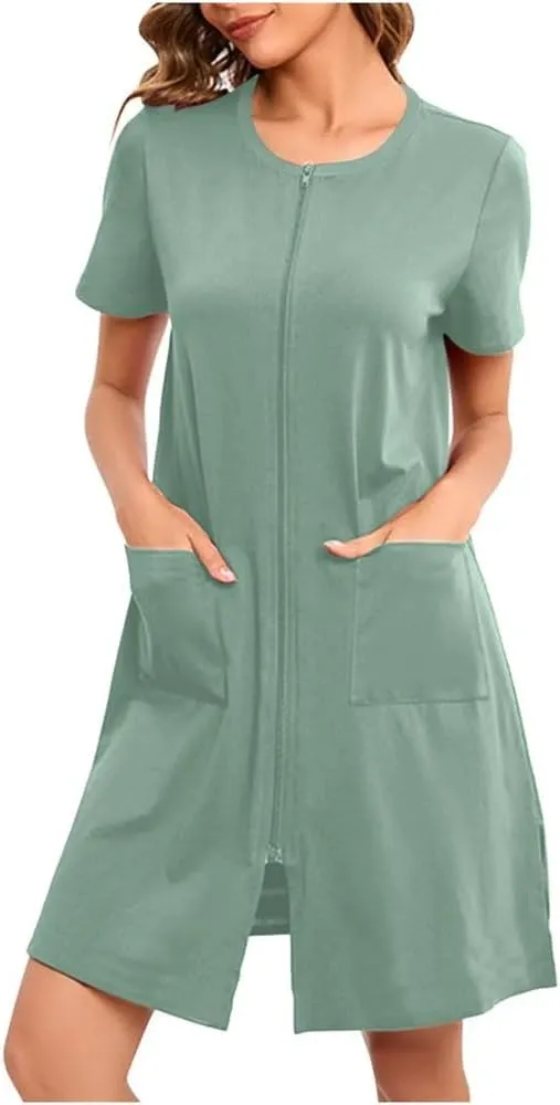 Women Summer Short Sleeve Casual Flowy Dress Solid Color V Neck Short Sleeve Soft Shirt Dress