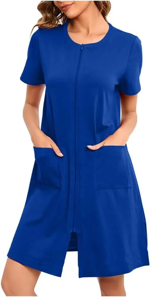 Women Summer Short Sleeve Casual Flowy Dress Solid Color V Neck Short Sleeve Soft Shirt Dress