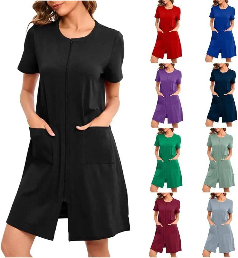 Women Summer Short Sleeve Casual Flowy Dress Solid Color V Neck Short Sleeve Soft Shirt Dress