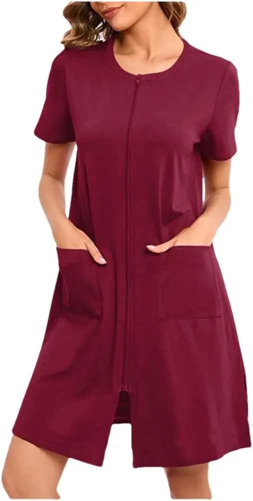 Women Summer Short Sleeve Casual Flowy Dress Solid Color V Neck Short Sleeve Soft Shirt Dress