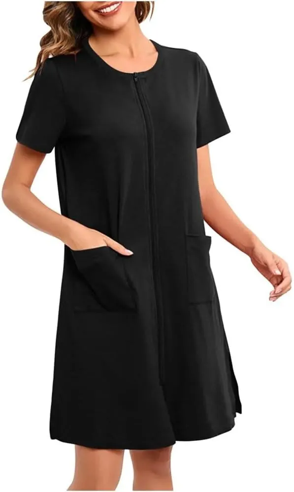 Women Summer Short Sleeve Casual Flowy Dress Solid Color V Neck Short Sleeve Soft Shirt Dress