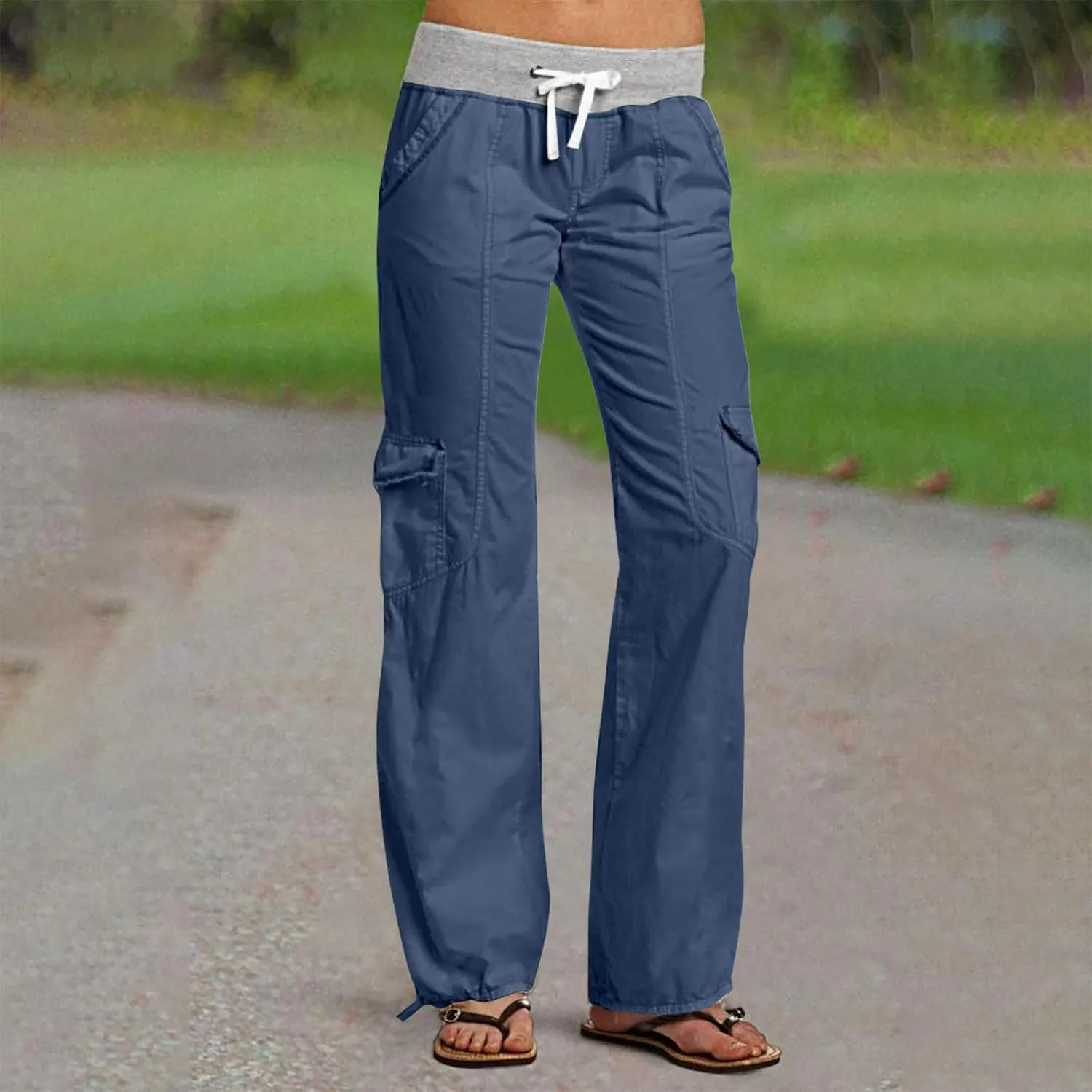 Women's Cargo Pants Soft Lightweight Elastic Waist with Pockets Trousers Athletic Hiking Straight Leg Sweatpants
