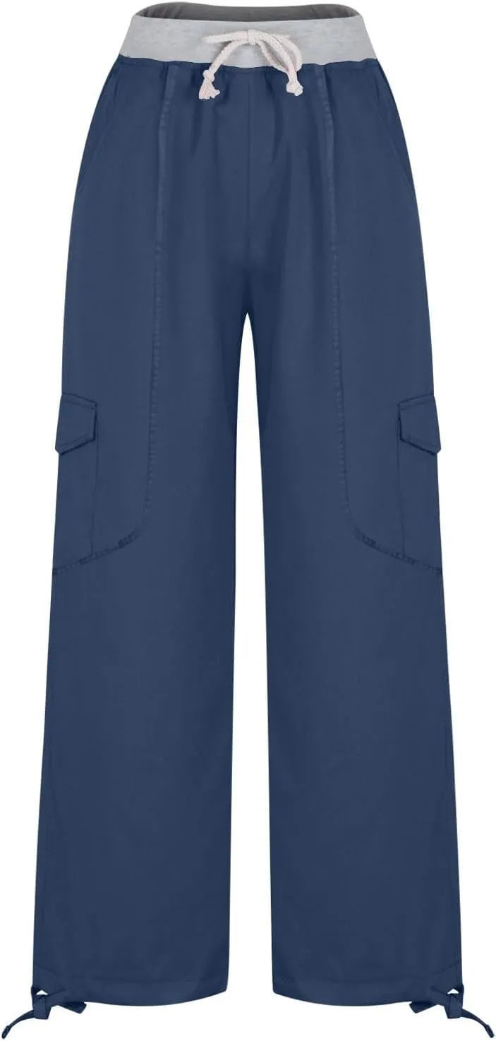Women's Cargo Pants Soft Lightweight Elastic Waist with Pockets Trousers Athletic Hiking Straight Leg Sweatpants
