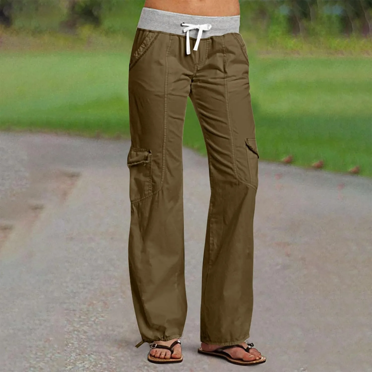 Women's Cargo Pants Soft Lightweight Elastic Waist with Pockets Trousers Athletic Hiking Straight Leg Sweatpants