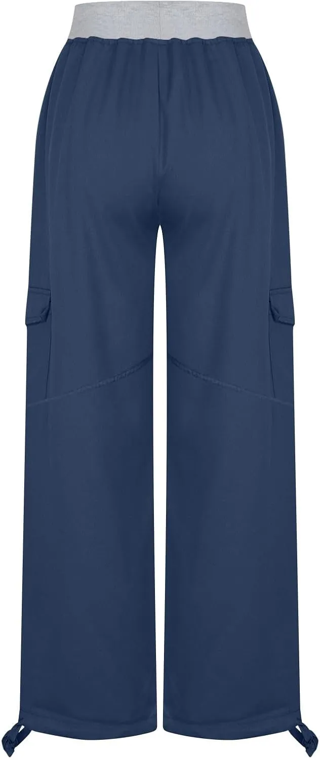 Women's Cargo Pants Soft Lightweight Elastic Waist with Pockets Trousers Athletic Hiking Straight Leg Sweatpants
