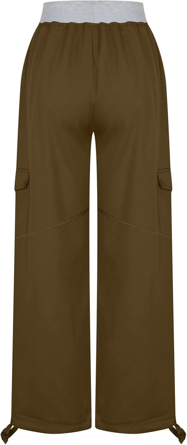 Women's Cargo Pants Soft Lightweight Elastic Waist with Pockets Trousers Athletic Hiking Straight Leg Sweatpants