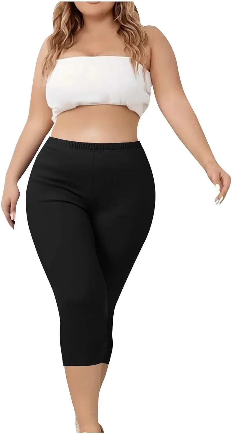 Women's Casual Pants Elastic Waist Tapered Capri Trousers Slim Fit Stretch Soft Fitness Running Hiking Athletic Pants
