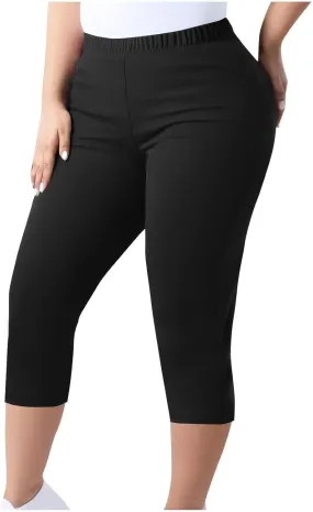 Women's Casual Pants Elastic Waist Tapered Capri Trousers Slim Fit Stretch Soft Fitness Running Hiking Athletic Pants