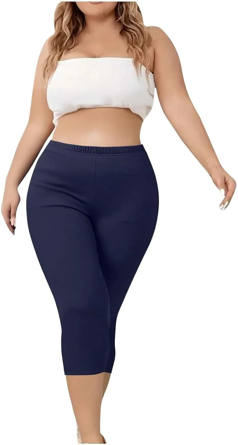 Women's Casual Pants Elastic Waist Tapered Capri Trousers Slim Fit Stretch Soft Fitness Running Hiking Athletic Pants