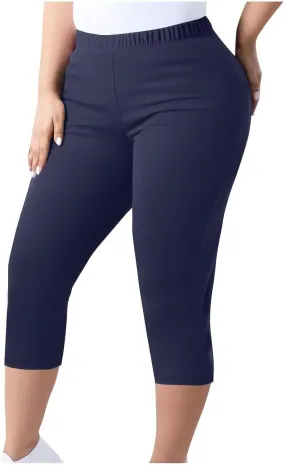 Women's Casual Pants Elastic Waist Tapered Capri Trousers Slim Fit Stretch Soft Fitness Running Hiking Athletic Pants