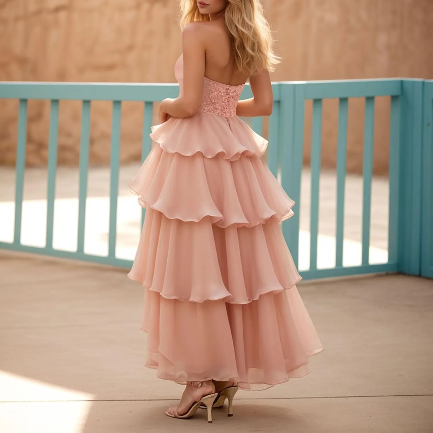Women's Maxi Dress 2025 Summer Off Shoulder Smocked Tiered Ruffle Long Flowy Dresses Casual Beach Sundress