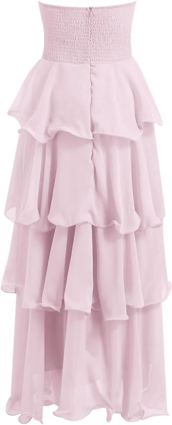 Women's Maxi Dress 2025 Summer Off Shoulder Smocked Tiered Ruffle Long Flowy Dresses Casual Beach Sundress