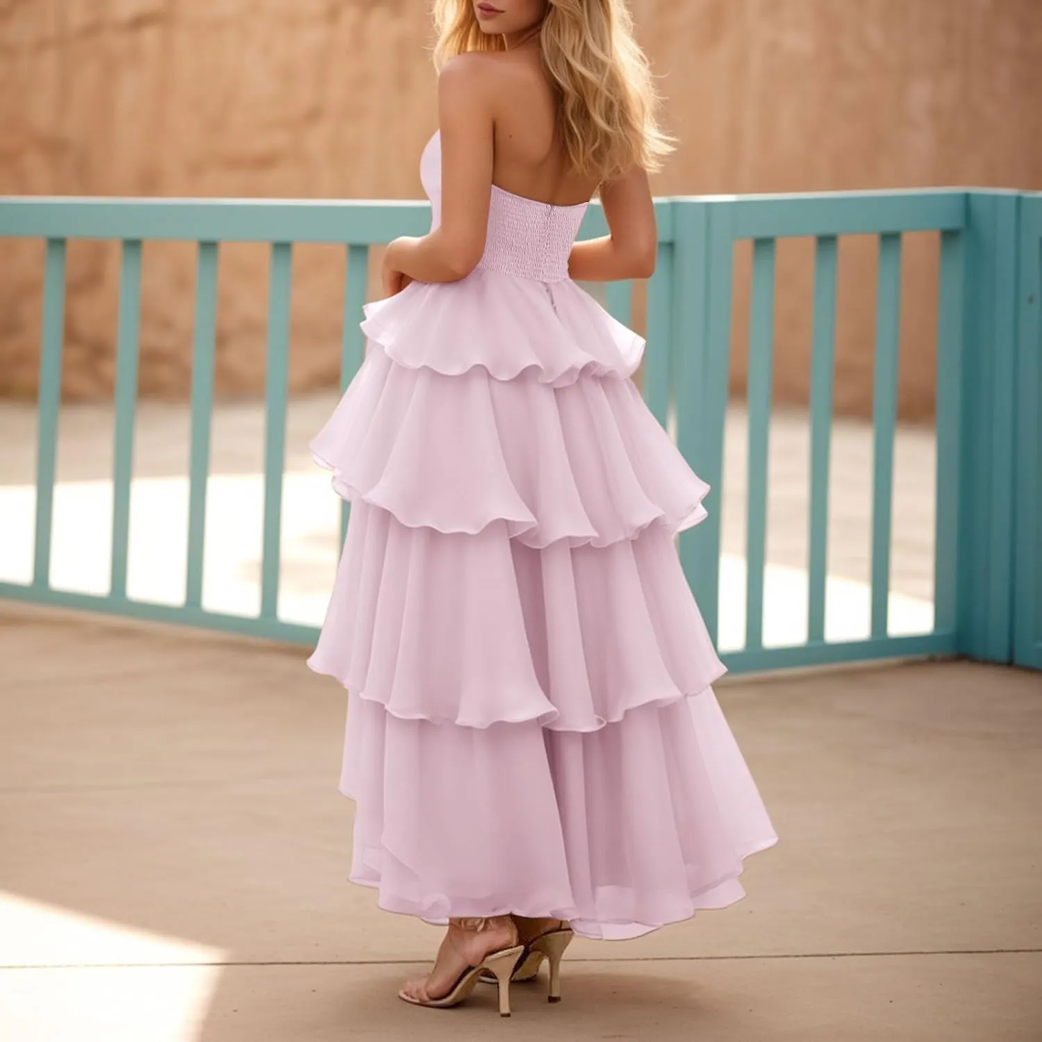 Women's Maxi Dress 2025 Summer Off Shoulder Smocked Tiered Ruffle Long Flowy Dresses Casual Beach Sundress