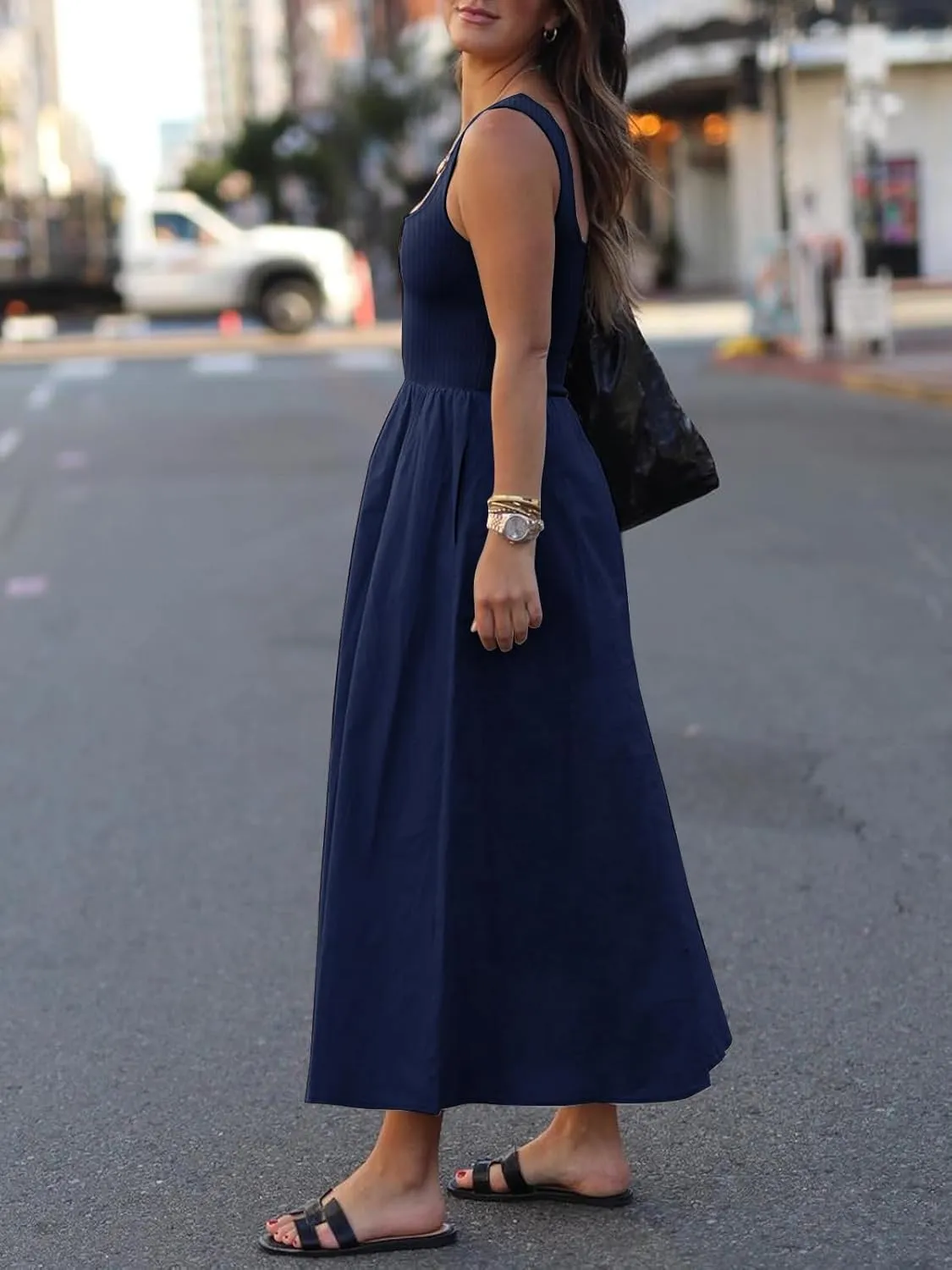 Women's Maxi Dress Summer Sleeveless Swing Sundress Casual Loose Tank Long Dresses with Pockets