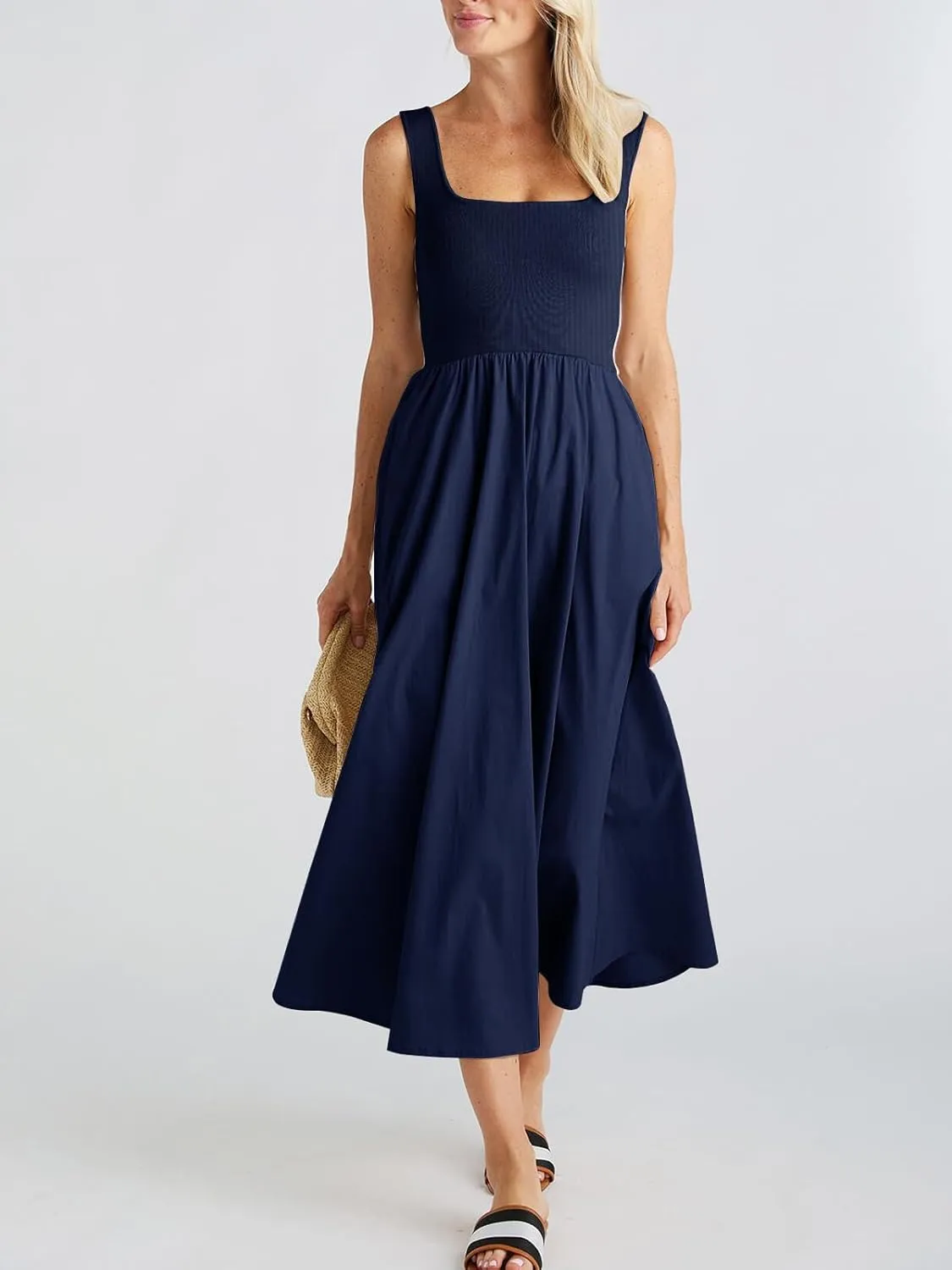 Women's Maxi Dress Summer Sleeveless Swing Sundress Casual Loose Tank Long Dresses with Pockets