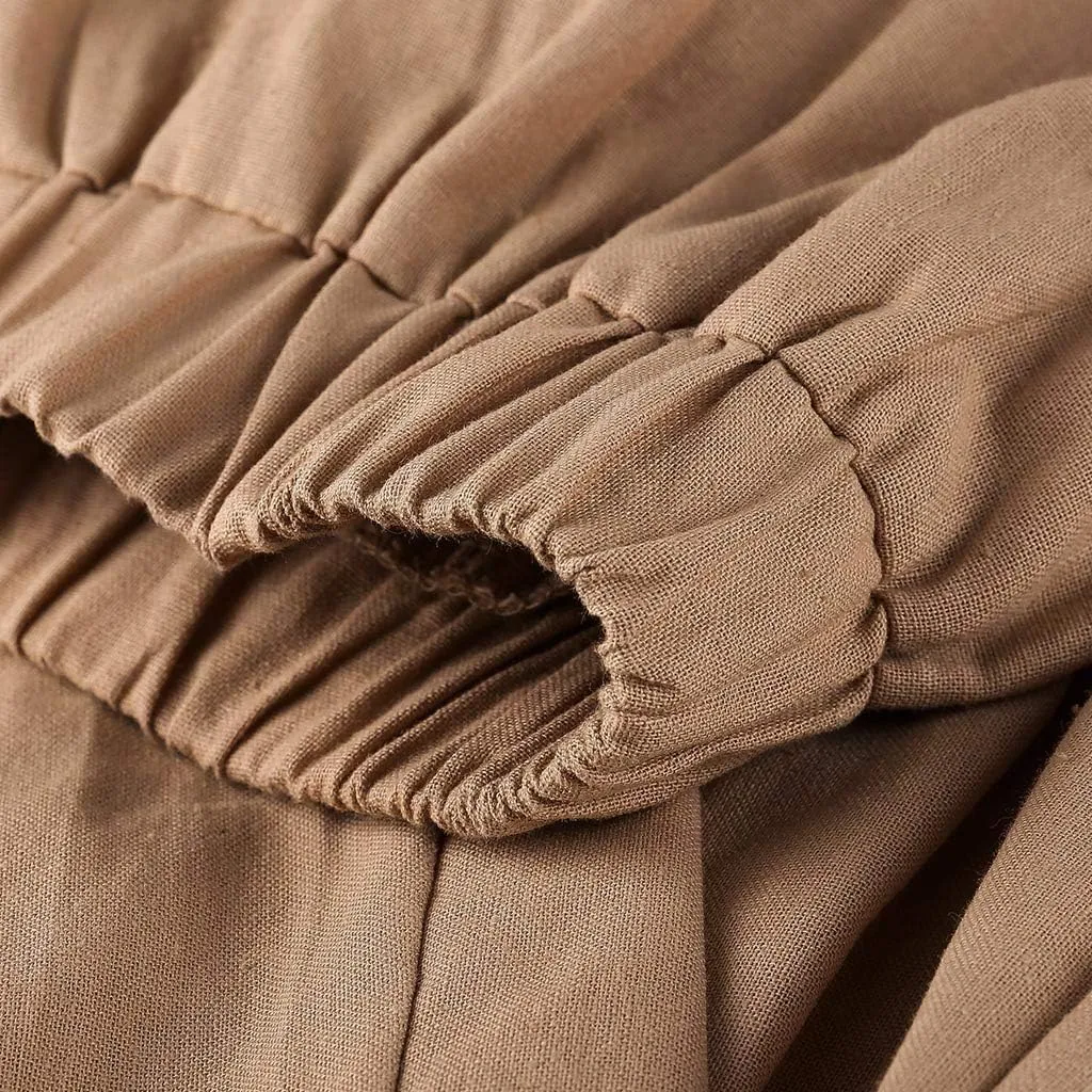Womens Pants Elastic Waist Straight Leg Trouser Solid Pockets Casual Loose Pants Cotton Linen Soft Comfy Beachwear