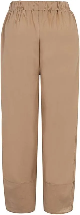 Womens Pants Elastic Waist Straight Leg Trouser Solid Pockets Casual Loose Pants Cotton Linen Soft Comfy Beachwear