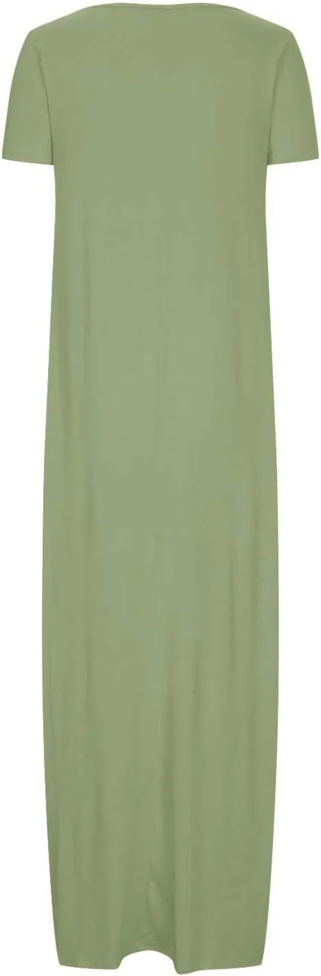 Women's Short Sleeve Maxi Dress Summer Casual T Shirt Dresses Scoop Neck Loose Fit Casual Long Sundress with Pocket