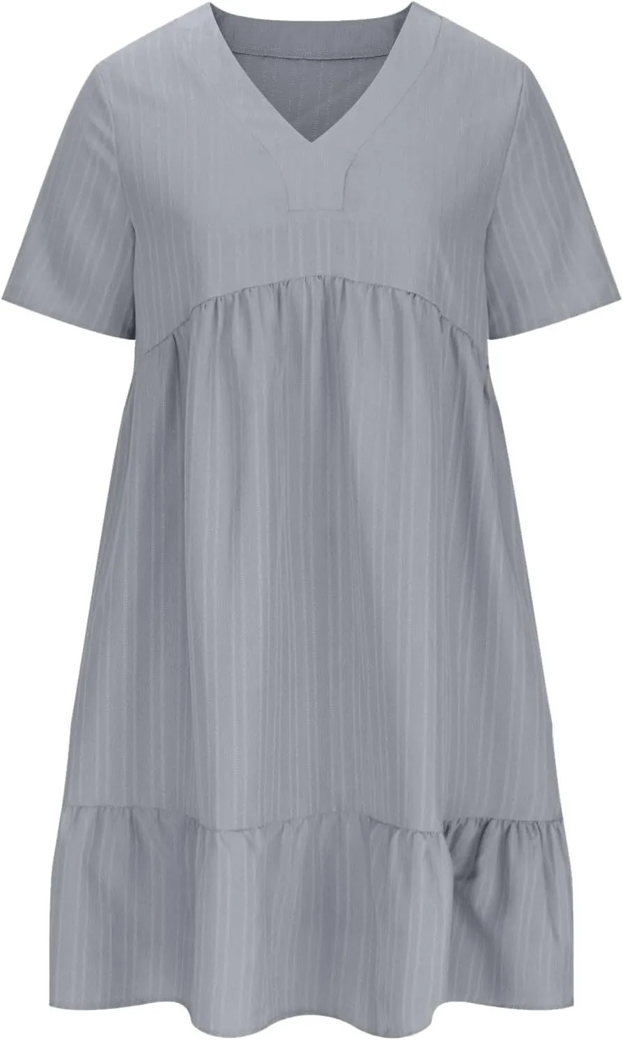 Womens Summer Dress V Neck Short Sleeve Ruffle Hem Tiered Flowy Swing Midi Dresses 2025 Beach Vacation Sundress Outfits
