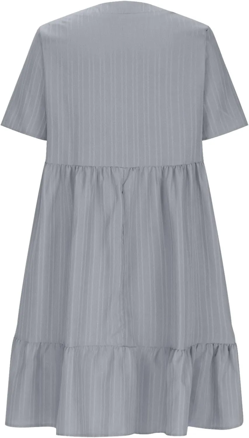 Womens Summer Dress V Neck Short Sleeve Ruffle Hem Tiered Flowy Swing Midi Dresses 2025 Beach Vacation Sundress Outfits