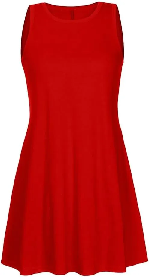 Women's Summer Flowy Tank Dress Casual O-Neck Loose Fit Sleeveless Knee Length Dress