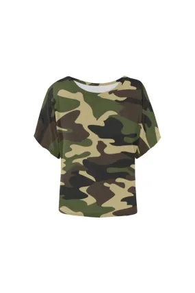 Woodland Camouflage Women's Batwing-Sleeved Blouse T shirt (Model T44)