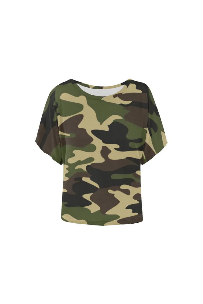 Woodland Camouflage Women's Batwing-Sleeved Blouse T shirt (Model T44)