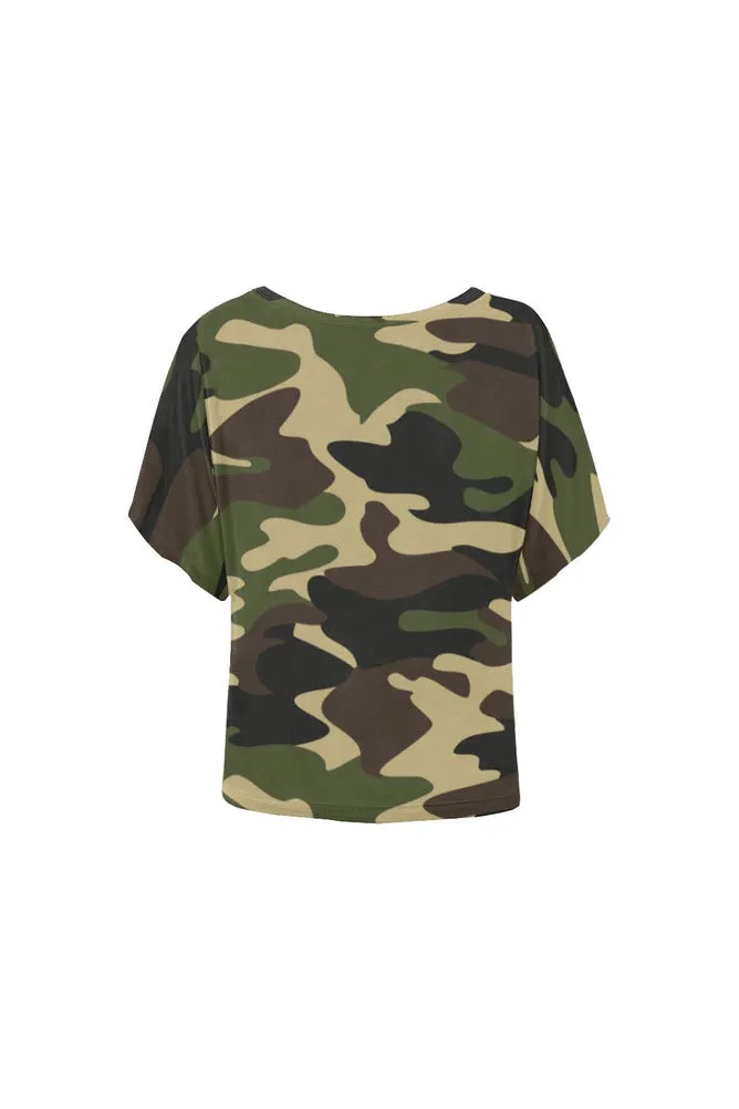Woodland Camouflage Women's Batwing-Sleeved Blouse T shirt (Model T44)