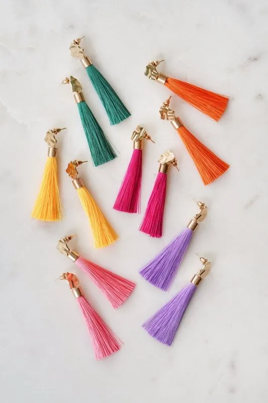 Xander Kostroma Gold Tone & Peach Pink Tassel Drop Earrings – 8cm, Handmade Statement Earrings, Elegant Peach Pink Tassels, Perfect for Fashion Lovers, Special Occasions & Gift Giving